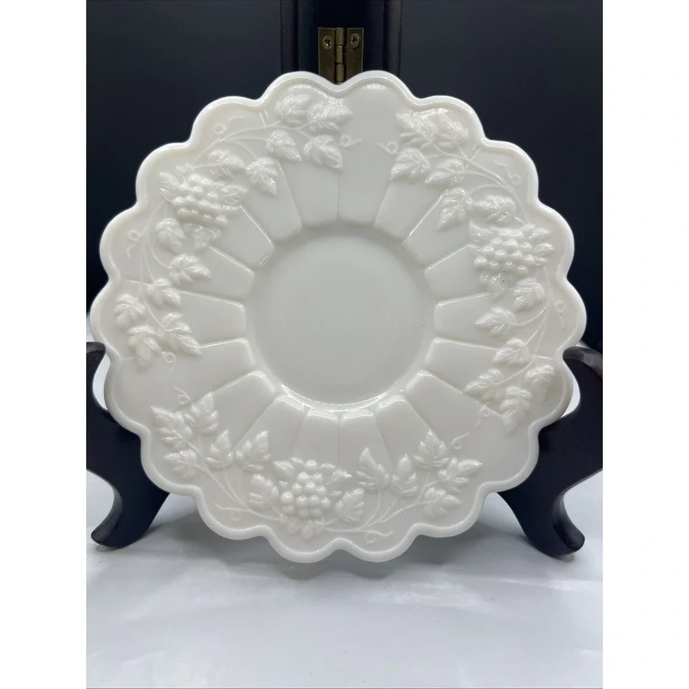 Vintage Westmoreland Glass Co Milk Glass Paneled Grape Tea Cup Saucer 5.75